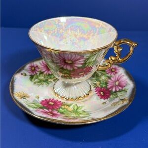 Vintage Ucagco September Aster Teacup & Saucer – Lusterware Floral – Japan